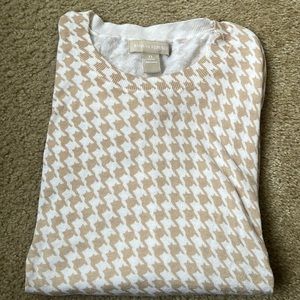 Banana Republic camel/white houndstooth cotton 3/4 sleeve sweater